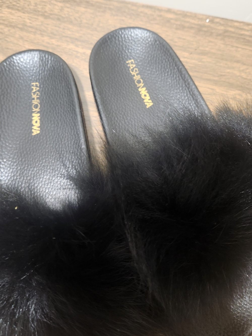 Fashion Nova Black Faux Fur Slide Sandals